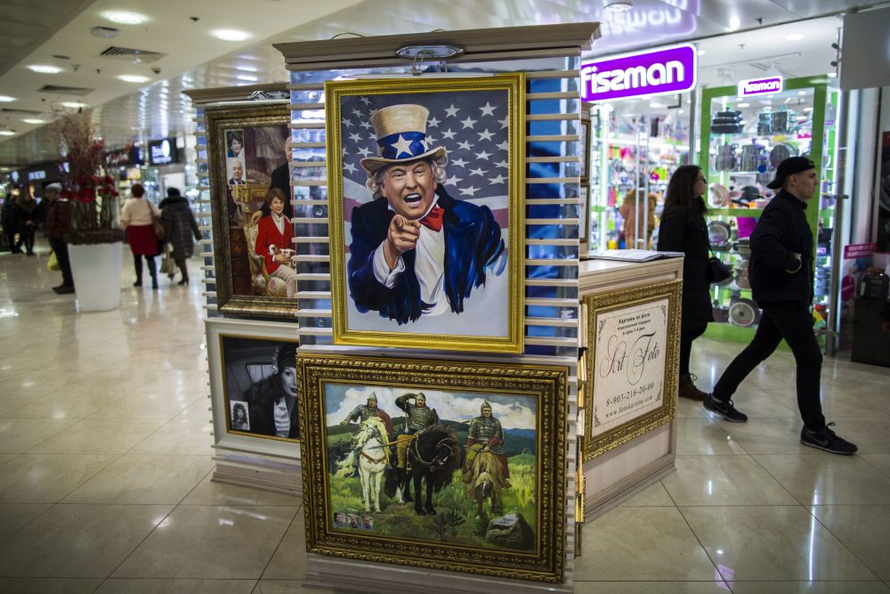 A week of chaos bred a week of clichés, writes Tom Keane. How much did the president know and when did he know it? Pictured: A caricature picture showing U.S. President Donald Trump on sale in a shopping mall in Moscow, Russia, Wednesday, Feb. 15, 2017. The picture costs 70,000 rubles (about $1,200). As President Donald Trump has become increasingly mired in internal political battles, the Kremlin is patiently waiting for him to deliver on his promises to mend ties with Russia weighing its statements to avoid jeopardizing a chance for a thaw. (Alexander Zemlianichenko/AP)