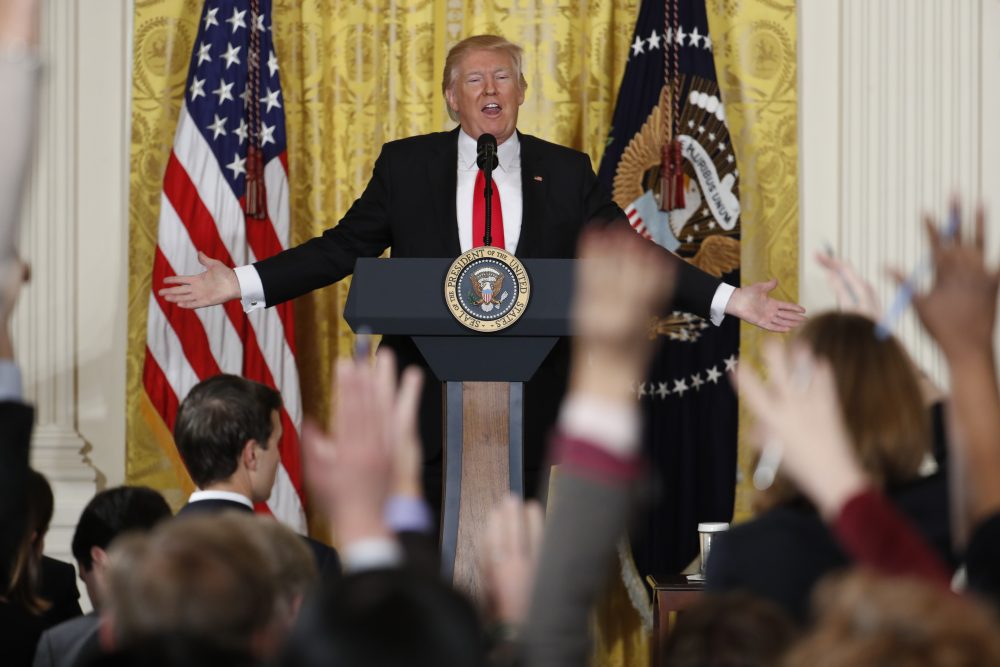 President Donald Trump speaks during a news conference, Thursday, Feb. 16, 2017, in the East Room of the White House in Washington. (AP Photo/Pablo Martinez Monsivais)