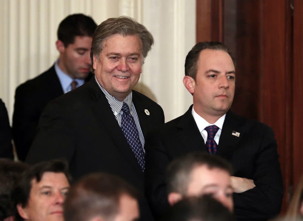 Tom Keane's weekly round-up of the notable, the quotable and the otherwise irresistible from the week in the news that was. Pictured: Steve Bannon, chief White House strategist to President Donald Trump, left, and White House Chief of Staff Reince Priebus stand in the East Room of the White House in Washington, Tuesday, Jan. 31, 2017, before President Donald Trump arrives to announce Judge Neil Gorsuch as his nominee for the Supreme Court. (Carolyn Kaster/AP)