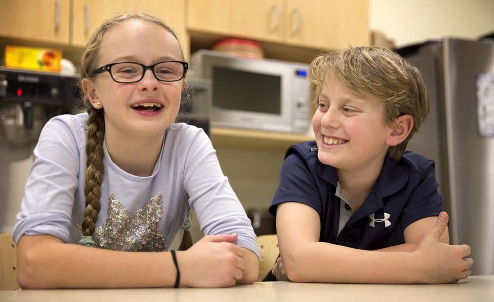 Lila DeLuca, of Rockport, and Sam Brock, of Concord, contestants on this season’s &quot;Master Chef Junior.&quot; (Robin Lubbock/WBUR)