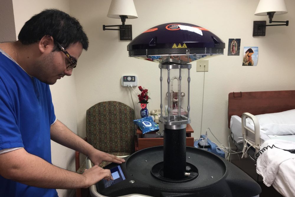 At Morningside Ministries, Xenex germ-zapping robots are used to clean residents' rooms. (Wendy Rigby/Texas Public Radio)