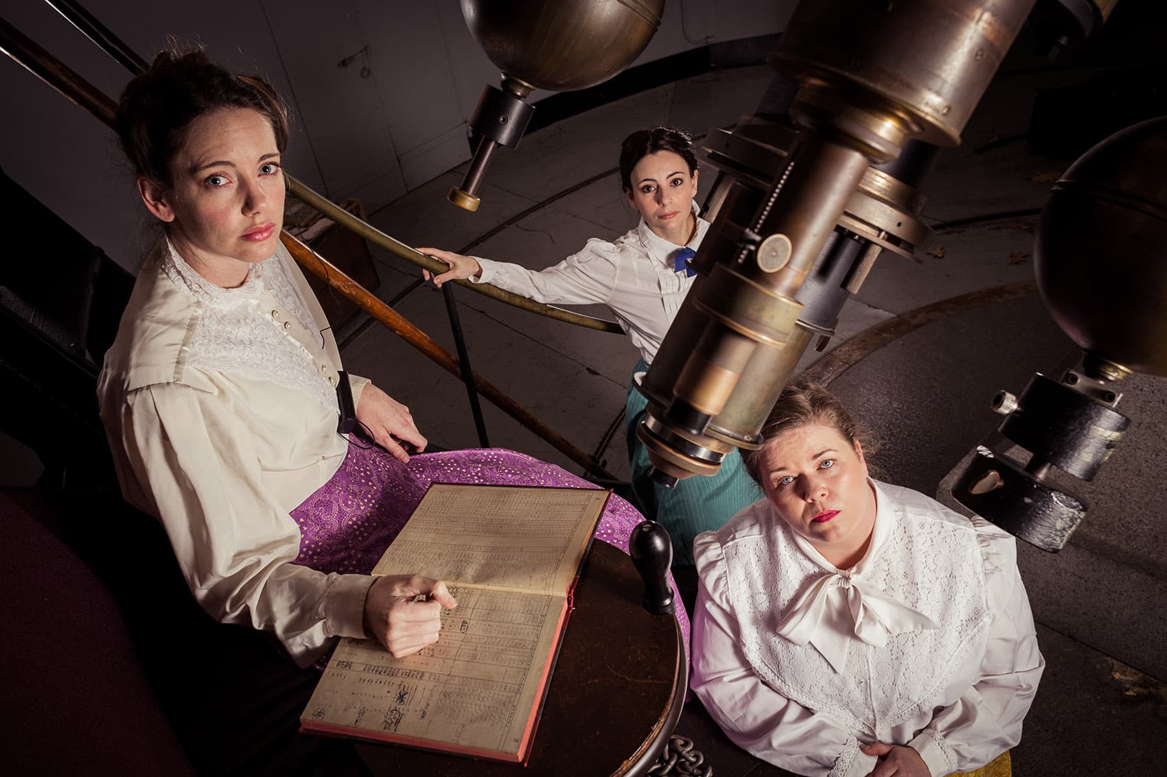 The three women computer characters in the play “Silent Sky.” From left to right: Erin Eva Butcher as Henrietta Leavitt, Cassandra Meyer as Annie Canon and Juliet Bowler as Williamina Fleming. (Courtesy Jake Scaltreto)