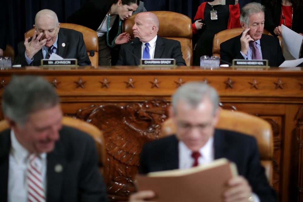 House Ways and Means Committee Chairman Kevin Brady (R-TX) (center), Rep. Sam Johnson (R-TX) (left) and ranking member Rep. Richard Neal (D-MA) hold a markup hearing to begin work on the proposed American Health Care Act, the Republican attempt to repeal and replace Obamacare, on Capitol Hill on March 8, 2017 in Washington, D.C. (Chip Somodevilla/Getty Images)