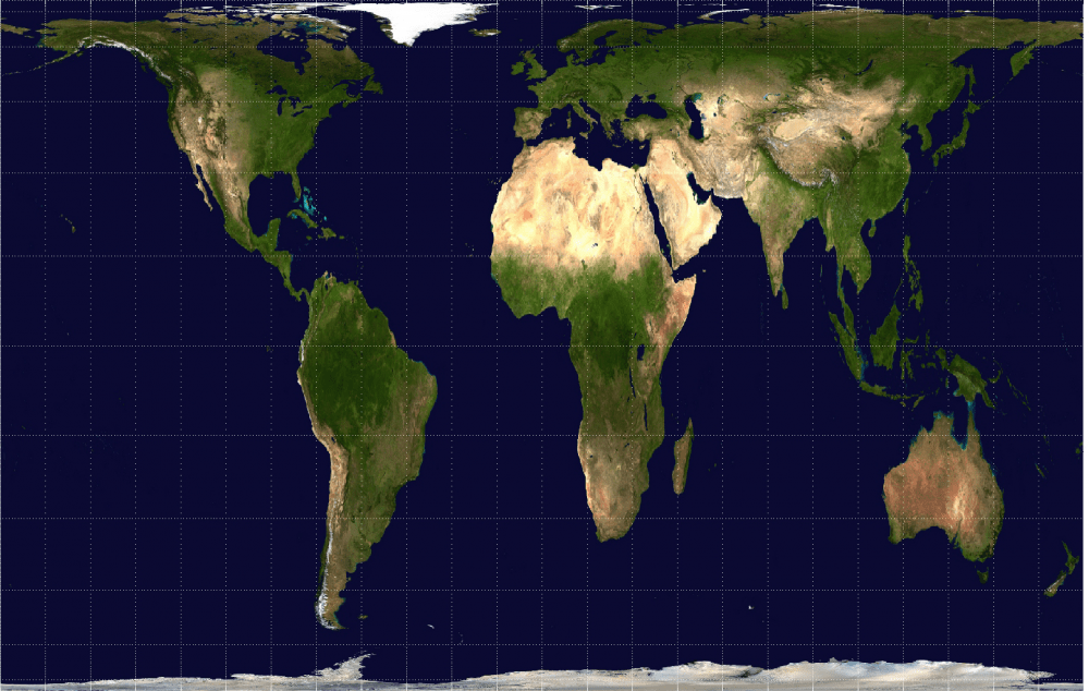 The Gall-Peters projection map keeps the land masses of continents proportional to how they actually appear in reality. Yes, South America, Africa and Australia really are that big. (Wikimedia Commons)