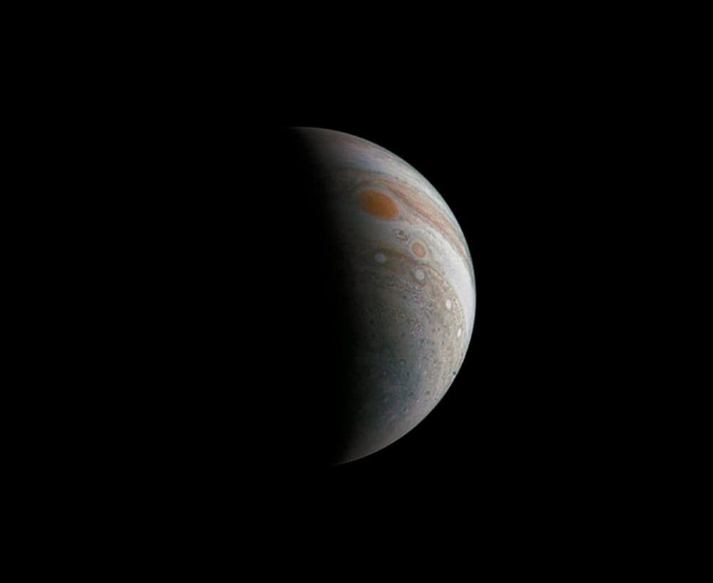 This image of a crescent Jupiter and the iconic Great Red Spot was created by a citizen scientist (Roman Tkachenko) using data from Juno's JunoCam instrument. (Courtesy NASA/Southwest Research/JPL)