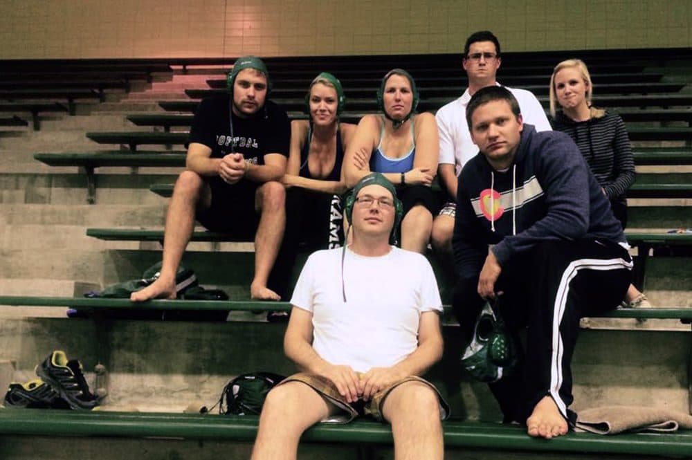 This team of adults in their mid-30s is an inner tube intramural water polo dynasty at Colorado State University. (Courtesy Aaron Harris)