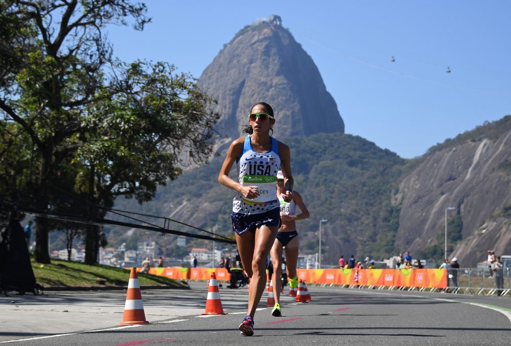 Desiree Linden competes in the the women's marathon during the Summer Olympics in Rio last August. (Johannes Eisele/AP)