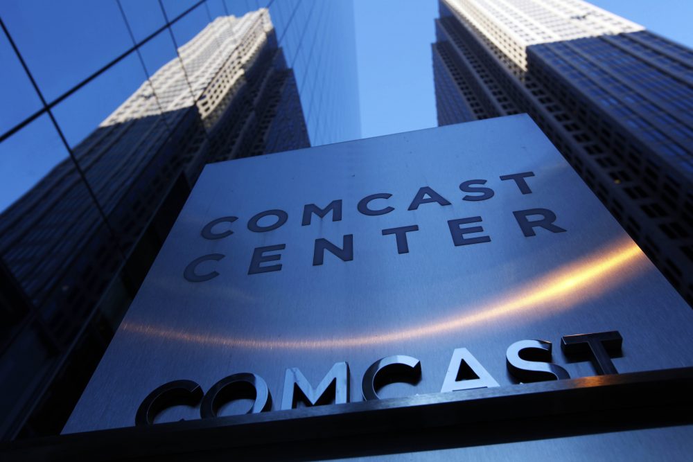 In this Dec. 3, 2009, file photo, a sign outside the Comcast Center is seen in Philadelphia. (Matt Rourke/AP File)