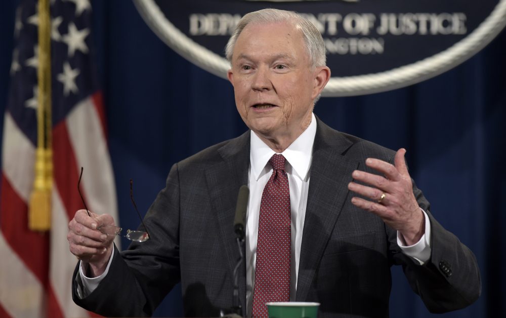 In this March 2 photo, Attorney General Jeff Sessions speaks during a news conference at the Justice Department in Washington. (Susan Walsh/AP)