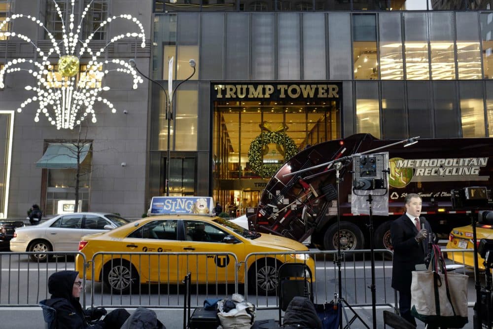 Pictured: Trump Tower in December, 2016. President Donald Trump claimed in a series of early morning tweets over the weekend that his predecessor had ordered that his phones in Trump Tower be monitored in October, suggesting that “a good lawyer could make a great case” out of it. (Mark Lennihan/AP)