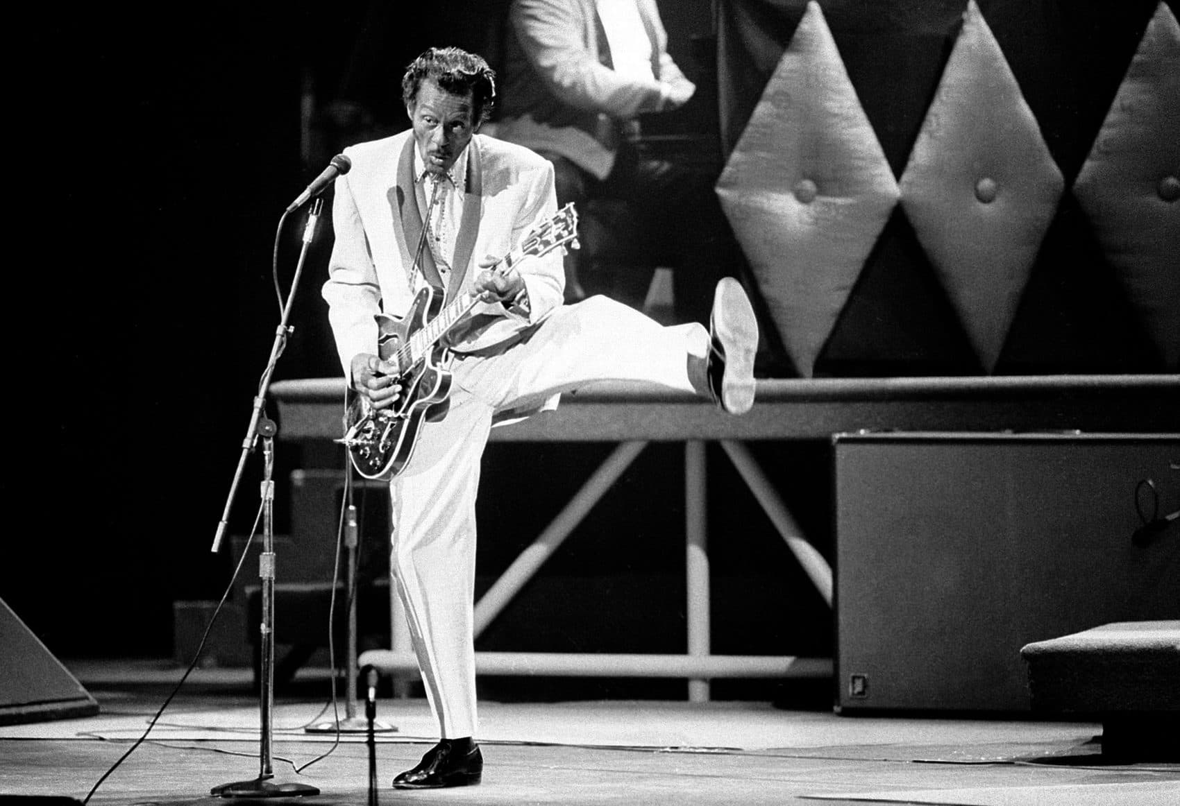 In this Oct. 17, 1986 file photo, Chuck Berry performs during a concert celebration for his 60th birthday at the Fox Theatre in St. Louis, Mo. On Saturday, March 18, 2017, police in Missouri said Berry died at the age of 90. (James A. Finley/AP)