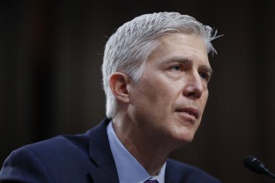 Supreme Court Justice nominee Neil Gorsuch testifies on Capitol Hill in Washington Tuesday at his confirmation hearing before the Senate Judiciary Committee. (Pablo Martinez Monsivais/AP)