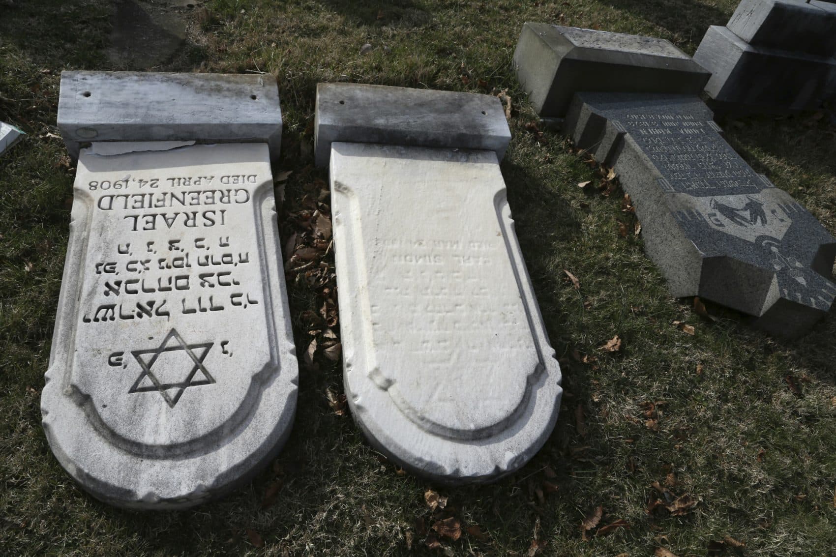 Two Muslim activists, Linda Sarsour and Tarek El-Messidi, teamed up to raise funds to repair the damage, writes Peter Guthrie. Pictured: Damaged headstones are seen at Mount Carmel cemetery Monday, Feb. 27, 2017, in Philadelphia. More than 100 headstones have been vandalized at the Jewish cemetery in Philadelphia, damage discovered less than a week after similar vandalism in Missouri, authorities said. (Jacqueline Larma/AP)