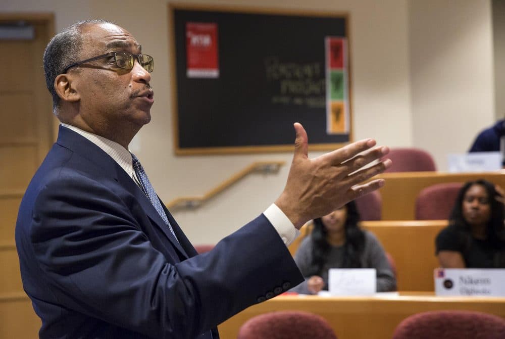 Harvard Business School Professor Steven Rogers is trying to diversify the school's case studies to include more stories about black business leaders. Harvard's catalog of around 10,000 case studies are used all over the world. (Robin Lubbock/WBUR)