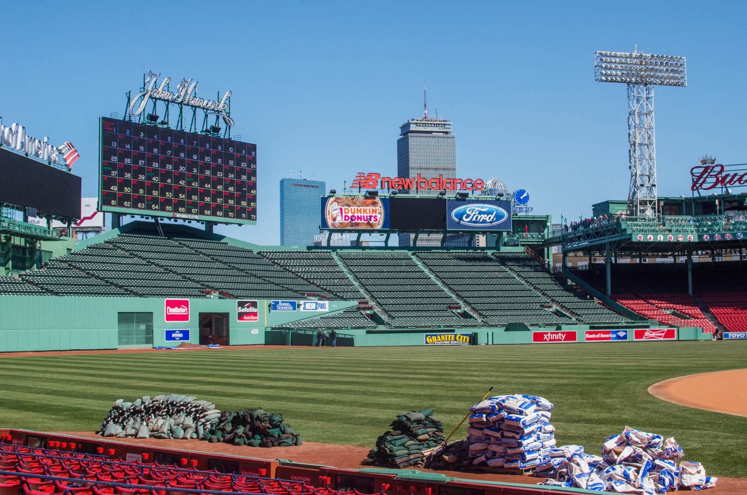 Preparations were underway last week at Fenway Park for Monday's season opener, when the Red Sox host the Pittsburgh Pirates. (Sharon Brody/WBUR)