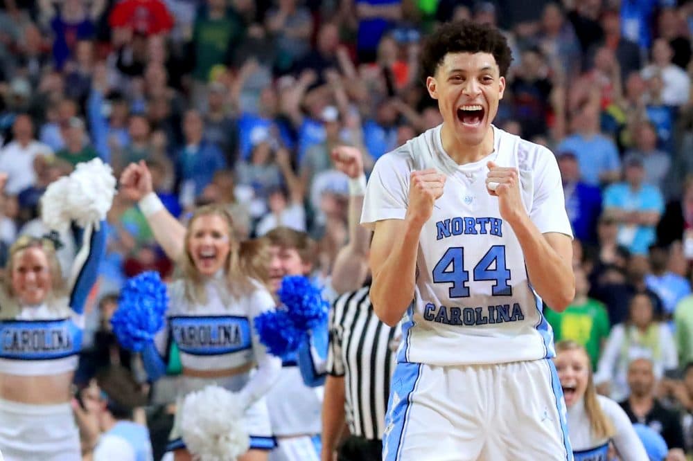 Justin Jackson of the North Carolina Tar Heels reacts after defeating the Oregon Ducks during the 2017 NCAA Men's Final Four semifinal at University of Phoenix Stadium on April 1, 2017 in Glendale, Ariz. (Ronald Martinez/Getty Images)
