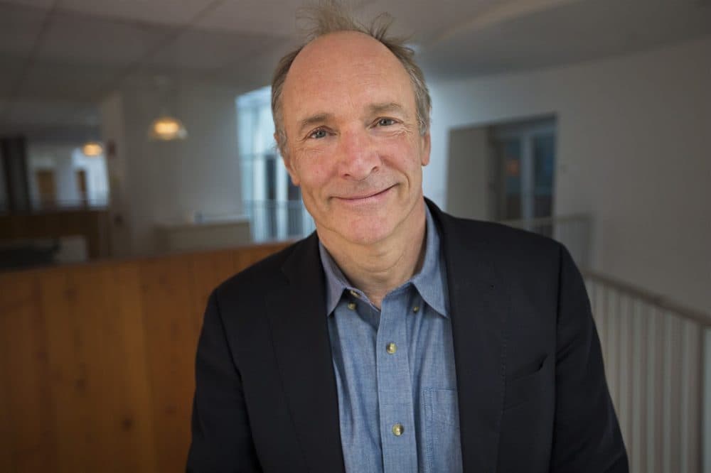 Tim Berners-Lee at the CSAIL research laboratory at MIT. (Jesse Costa/WBUR)
