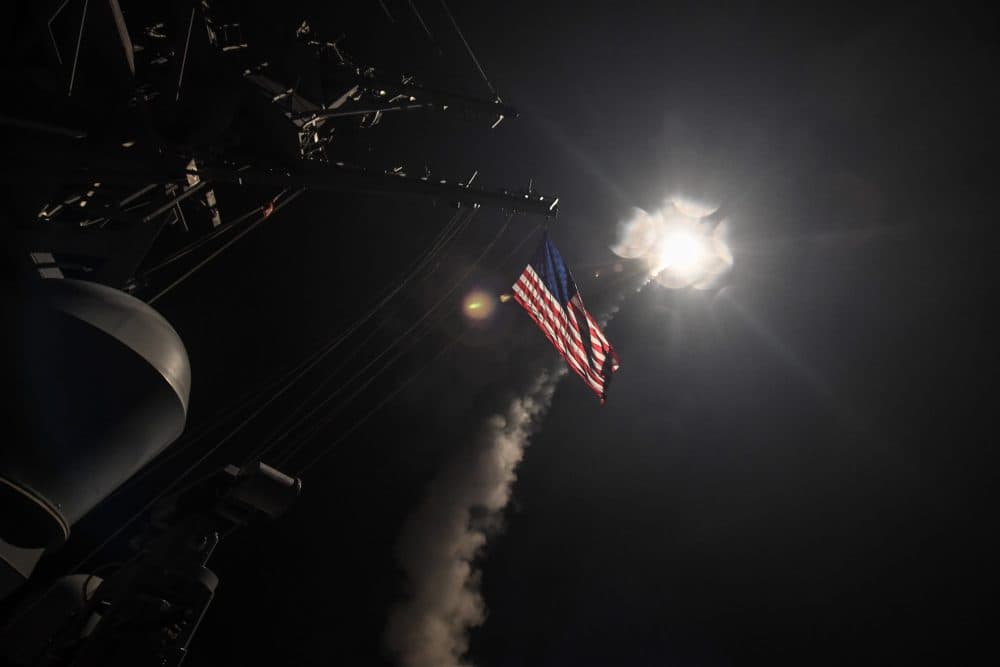 In this handout provided by the U.S. Navy, the guided-missile destroyer USS Porter fires a Tomahawk land attack missile on April 7, 2017 in the Mediterranean Sea. (Ford Williams/U.S. Navy via Getty Images)