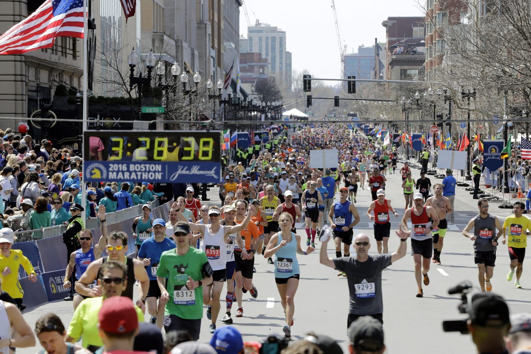 Runners approach the finish line of the 120th Boston Marathon on Monday, April 18, 2016, in Boston. (Elise Amendola/AP Photo)