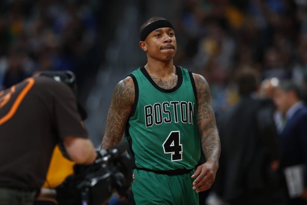 Boston Celtics guard Isaiah Thomas in the second half of a game versus the Denver Nuggets. (David Zalubowski/AP)