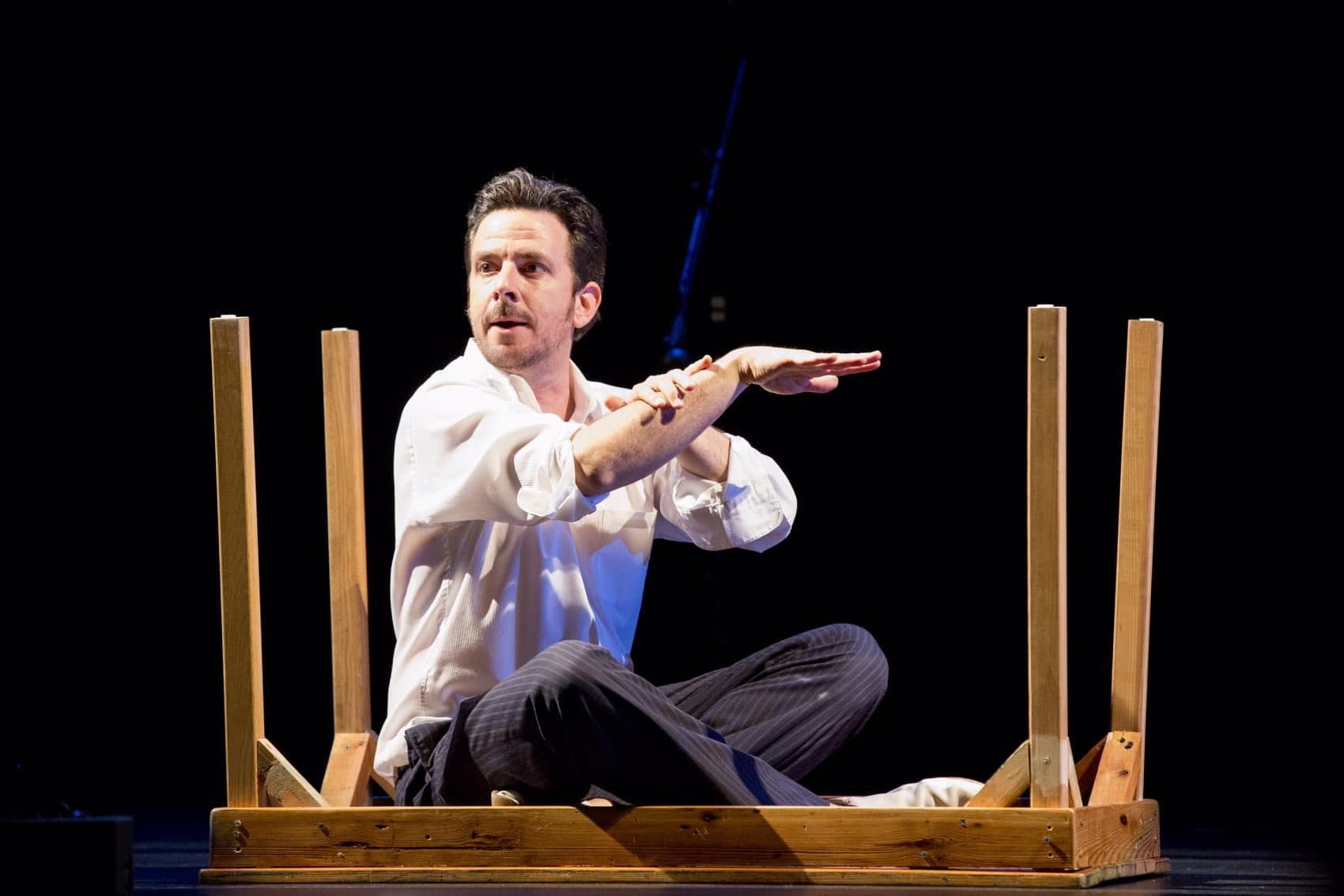 Thaddeus Phillips in &quot;17 Border Crossings,&quot; which is now in production at ArtsEmerson. (Courtesy Marc Simpson)