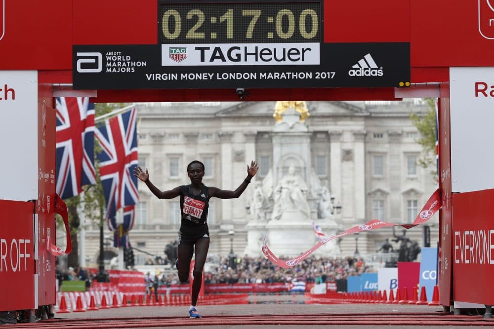 Kenya's Mary Keitany wins the women's elite race at the London marathon on April 23, 2017 in London, posting a time of 2:17:01 -- the fastest time in a women-only marathon. (Adrian Dennis/AFP/Getty Images)