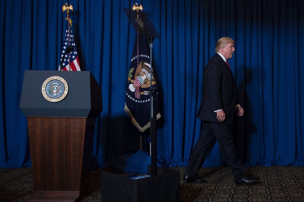 President Donald Trump departs after delivering a statement on Syria in Florida on April 6, 2017. (Jim Watson/AFP/Getty Images)