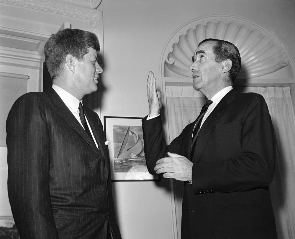 Can the rebirth of an information agency rein in the off-script and ill-informed foreign policy statements of the administration? asks Lauren Brodsky. Pictured: Edward R. Murrow chats with President John Kennedy on March 21, 1961 at the White House after he was sworn in as new director of the United States Information Service. (Harvey Georges/AP)