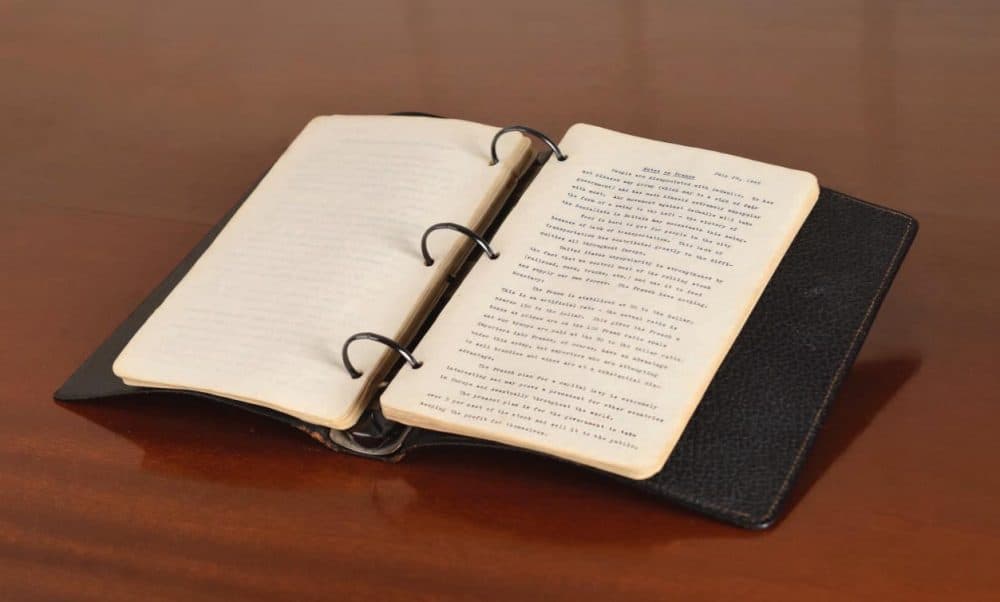 The diary was written in 1945 when the 28-year-old Kennedy was a correspondent for Hearst newspapers and traveled through a devastated Europe. (RR Auction)
