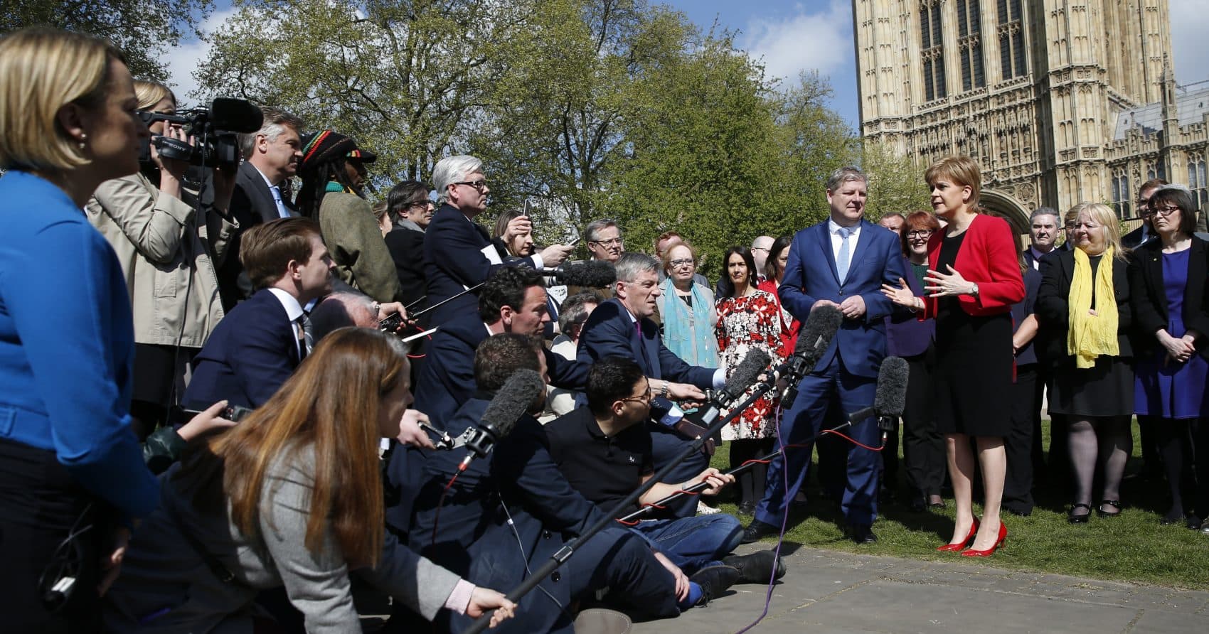 With headstrong leaders on both sides and a long history of conflict, Brexit negotiations promise to be compelling viewing, writes Peter Moloney. Pictured: Scotland's First Minister Nicola Sturgeon, with lawmaker Angus Robertson an SNP member of the UK Parliament, speak to the media outside the Palace of Westminster in London, Wednesday, April 19, 2017. (Alastair Grant/AP)