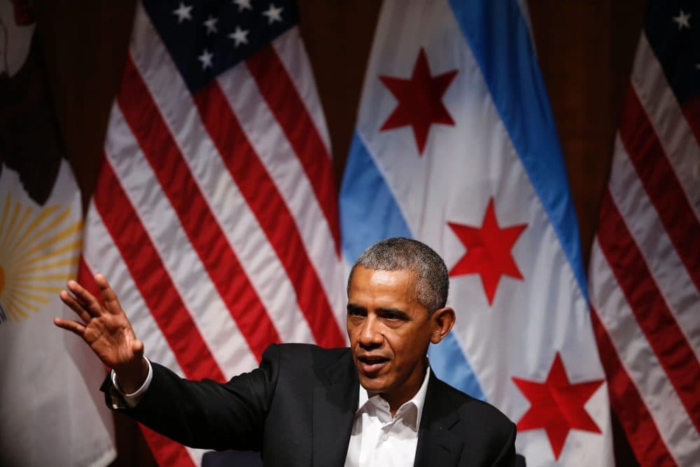 Former President Barack Obama speaks at a forum at the University of Chicago in Chicago on April 24, 2017. (Jim Young/AFP/Getty Images)