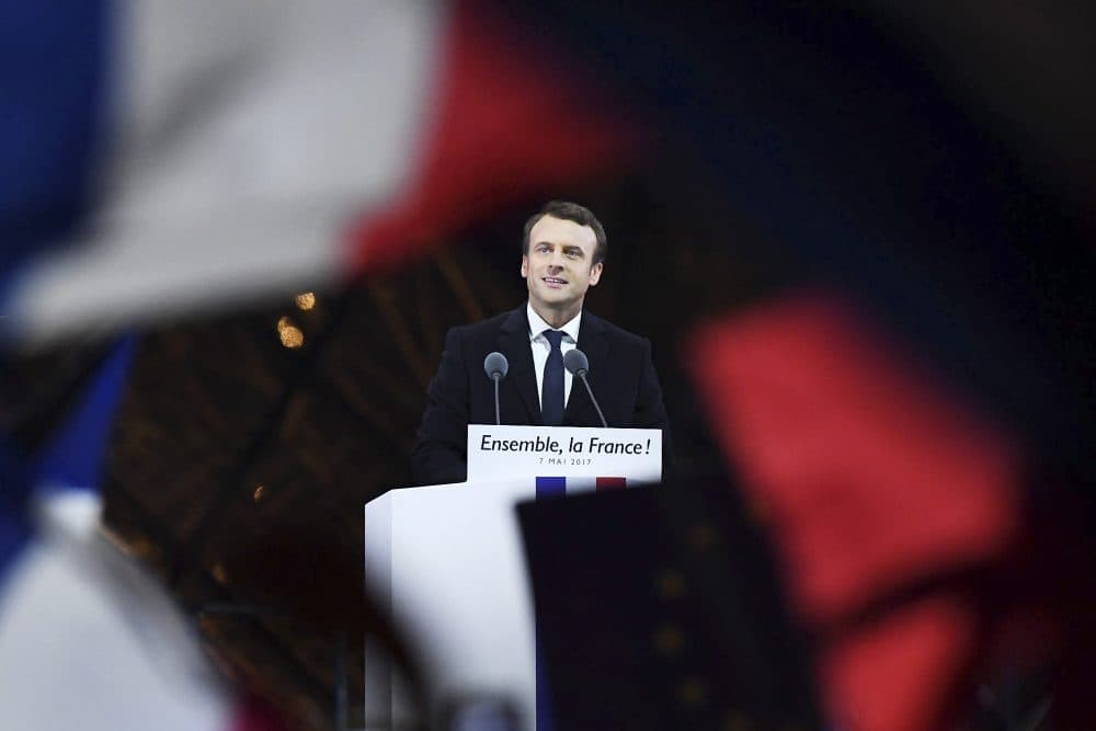 Emmanuel Macron addresses supporters after winning the French presidential election, at The Louvre on May 7, 2017, in Paris. (David Ramos/Getty Images)