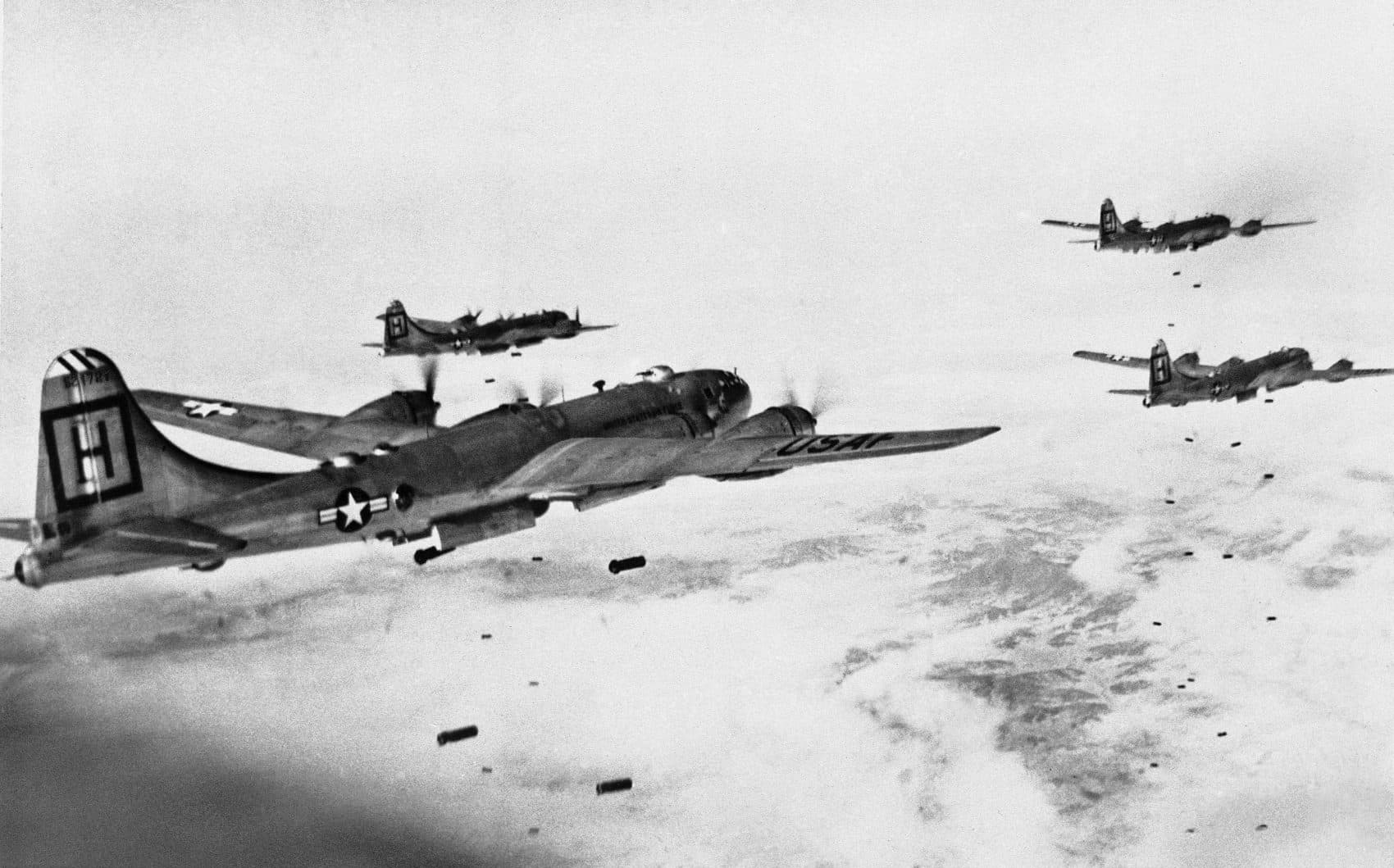 American B-29 Superfortresses on a bombing mission in Korea during the Korean War. (AP)