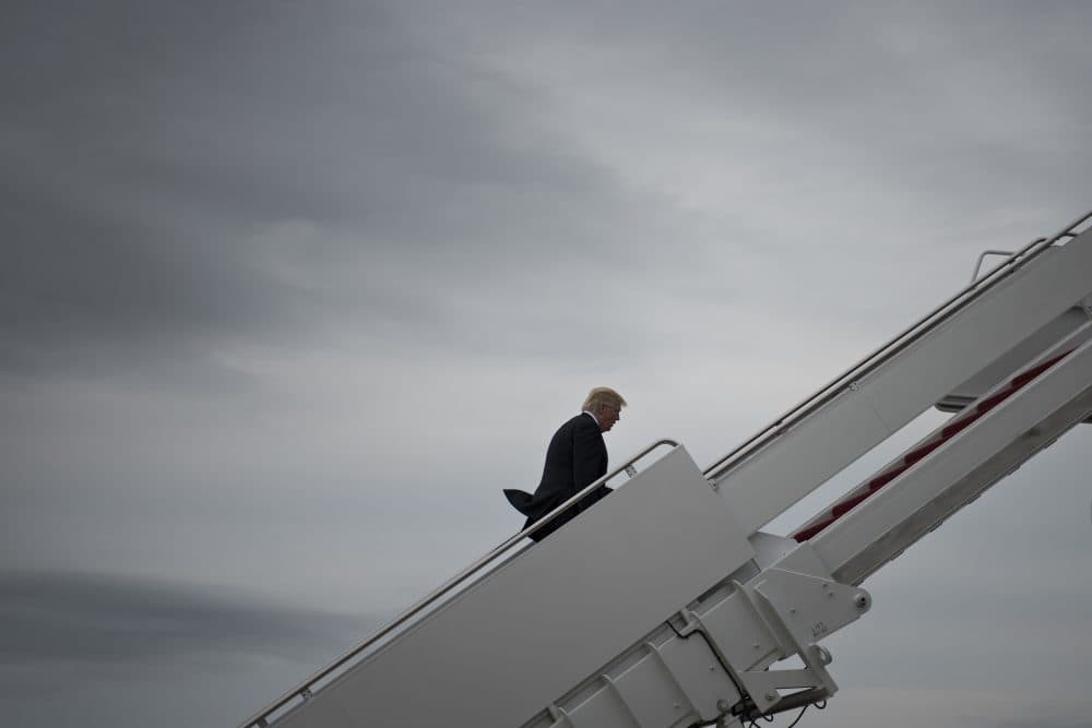 President Trump boards Air Force One at Andrews Air Force Base on May 4, 2017. (Brendan Smialowski/AFP/Getty Images)