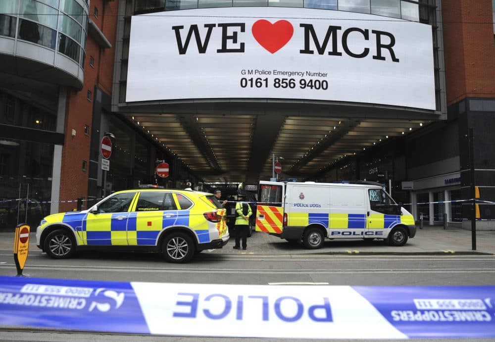 Police evacuate the Arndale shopping centre, in Manchester, England, Tuesday May 23, 2017, the day after an apparent suicide bomber attacked an Ariana Grande concert as it ended Monday night. (Rui Vieira/AP)