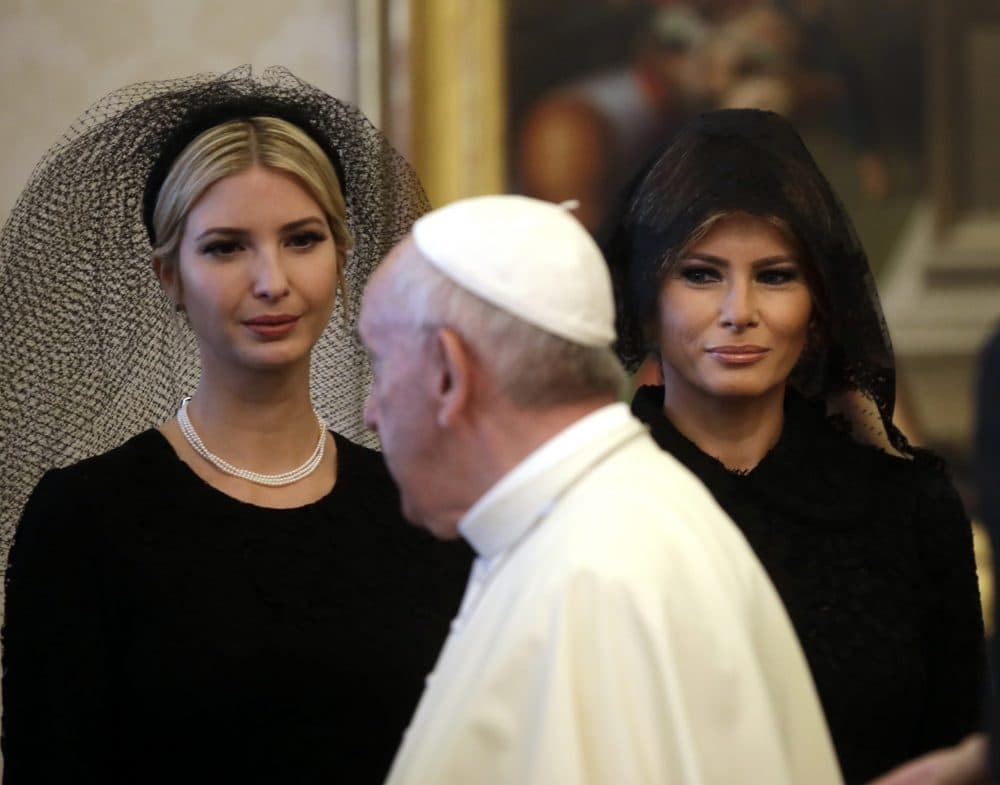 Pope Francis walks past Ivanka Trump, left, and First Lady Melania Trump on the occasion of the private audience with President Trump, at the Vatican, Wednesday, May 24, 2017. (Alessandra Tarantino, Pool/AP)