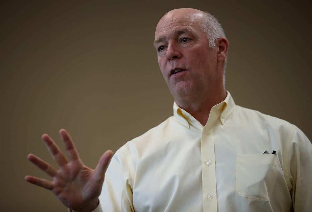 Republican congressional candidate Greg Gianforte speaks to supporters during a campaign meet and greet at Lambros Real Estate on May 24, 2017, in Missoula, Montana. (Justin Sullivan/Getty Images)