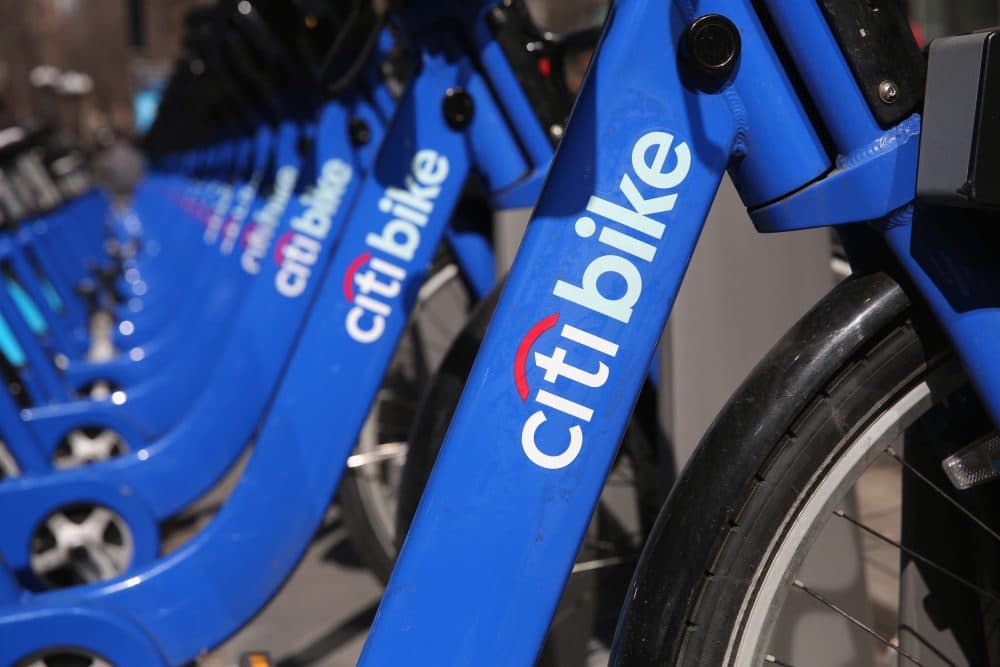 Citi Bikes await riders at a bicycle station in 2014. (John Moore/Getty Images)