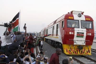 The SGR cargo train rides from the port containers depot in Mombasa, Kenya, to Nairobi, Tuesday, May 30, 2017. Kenya's president Uhuru Kenyatta opened the country's largest infrastructure project since independence, a Chinese-backed railway costing nearly $3.3 billion that eventually will link a large part of East Africa to a major port on the Indian Ocean as China seeks to increase trade and influence. (Khalil Senosi/AP)