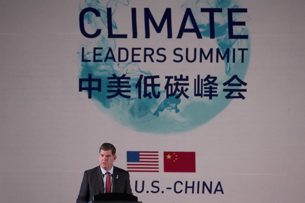 Boston Mayor Martin Walsh speaks at the 2016 U.S.-China Climate-Smart/Low-Carbon Cities Summit in Beijing. (Andy Wong/AP/Pool)