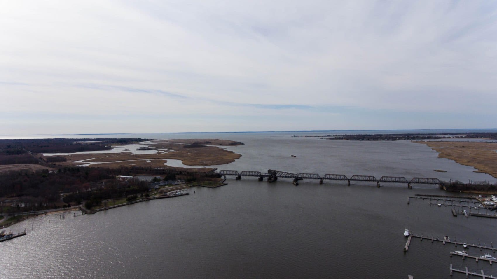 The mouth of the Connecticut River at Old Saybrook and Old Lyme, Conn. The Amtrak bridge is the last crossing before the river meets Long Island Sound. (Courtesy Ryan Caron King/NENC)