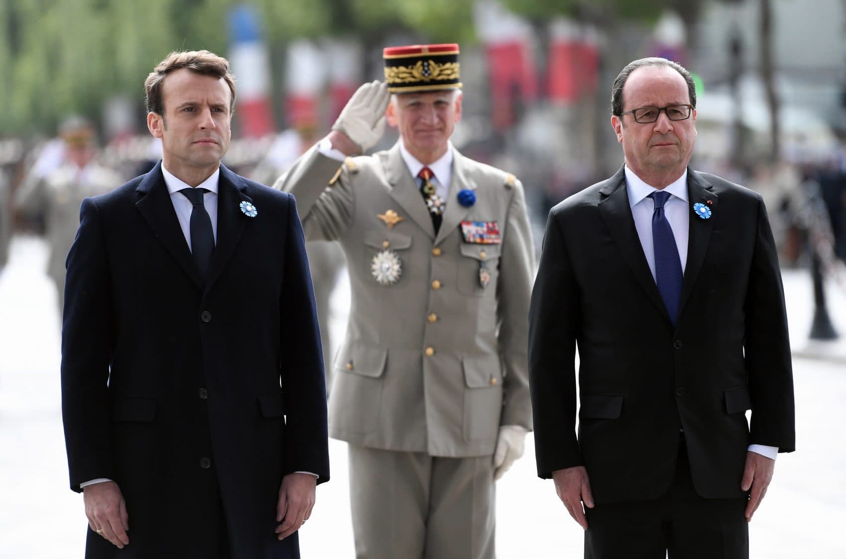 Can the new president bring change to a country where intolerance is very much alive? asks Régine Michelle Jean-Charles. French President-elect Emmanuel Macron, left, an current President Francois Hollande, right, attend a ceremony to mark the end of World War II at the Arc de Triomphe in Paris, Monday, May 8, 2017. Macron defeated far-right leader Marine Le Pen handily in Sunday's presidential vote, and now must pull together a majority for his year-old political movement by mid-June legislative elections. (Stepahne de Sakutin, Pool via AP)