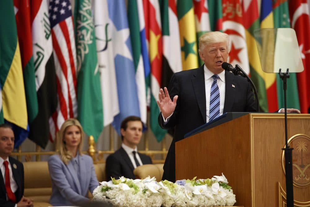 President Donald Trump delivers a speech to the Arab Islamic American Summit, at the King Abdulaziz Conference Center, Sunday, May 21, 2017, in Riyadh, Saudi Arabia. (Evan Vucci/AP)
