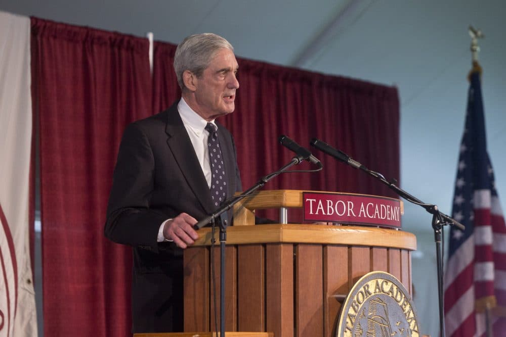 Robert Mueller speaking at Tabor Academy on Monday, May 29, 2017. (Courtesy Tabor Academy)