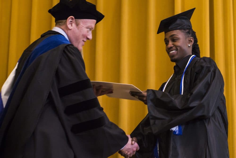 Kyle Gathers receiving his certificate from the Benjamin Franklin Institute of Technology in May 2017 (Courtesy BFIT)