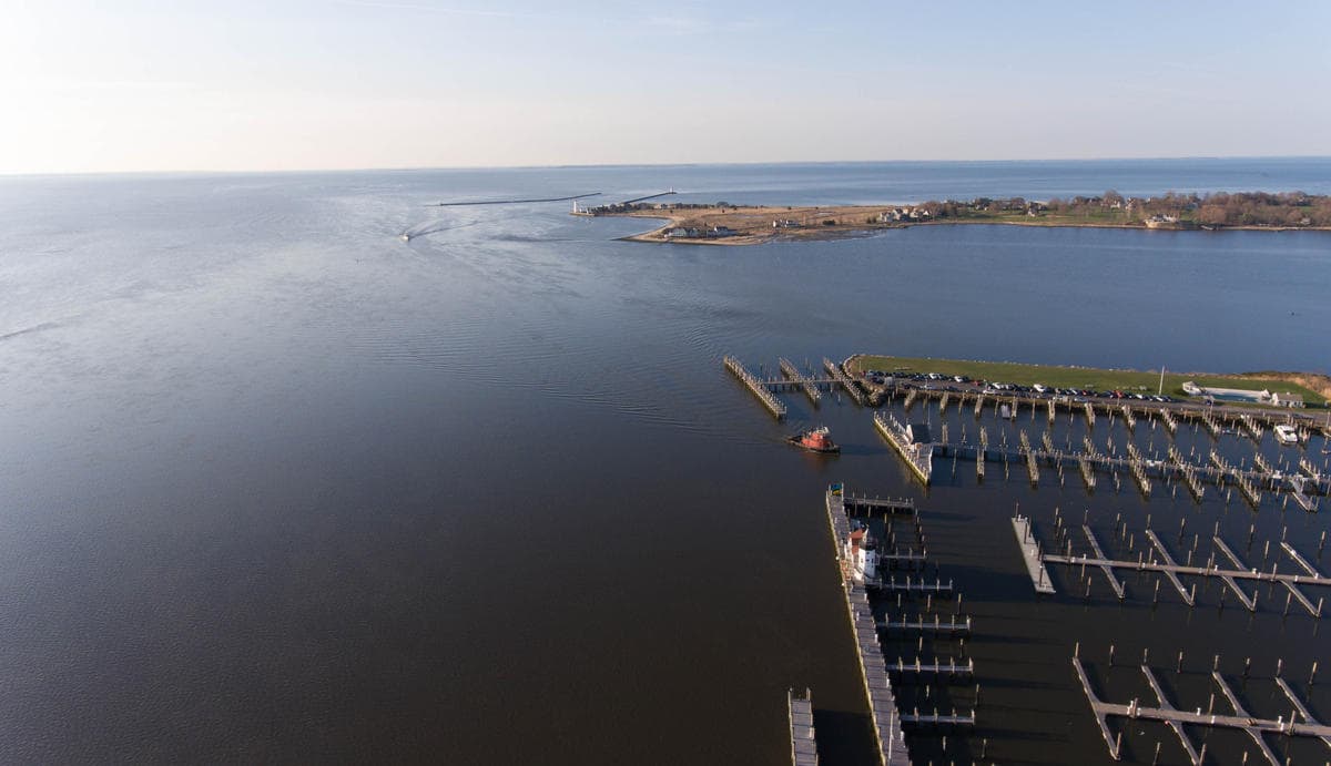 The Connecticut River, where it meets Long Island Sound in Old Saybrook, Connecticut, is seen on April 13. (Ryan Caron King/NENC)