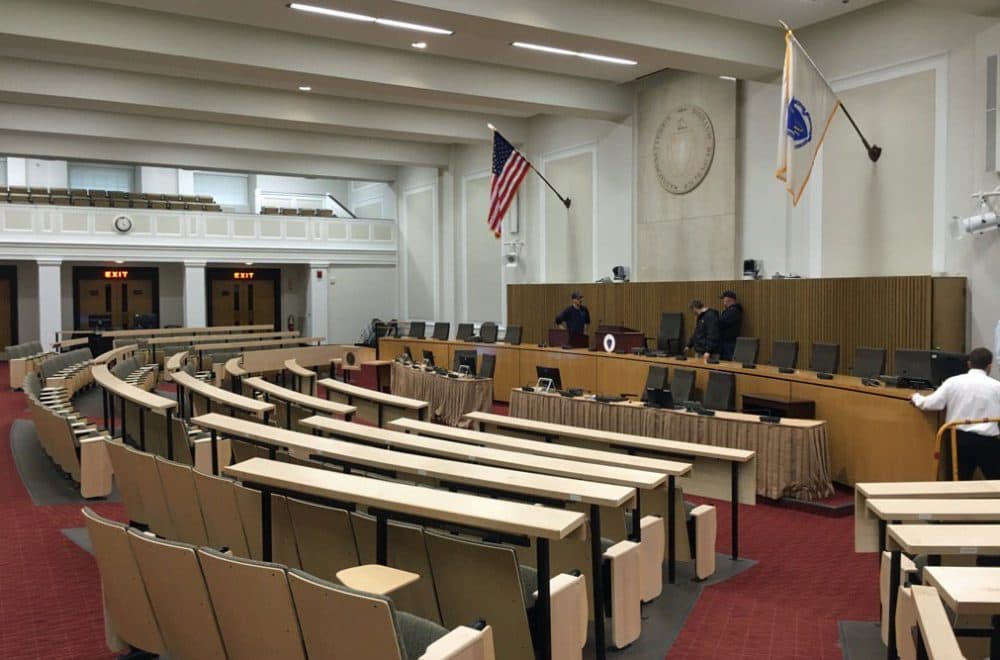 The state Senate will meet in the Gardner Auditorium in the basement of the State House, pictured here, for the next year and a half while the Senate Chamber undergoes a major renovation. (Steve Brown/WBUR)