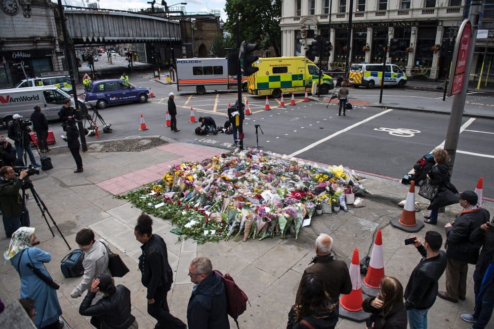 Flowers are pictured at the south side of London Bridge and close the Borough Market in London on June 6, 2017, placed in memory of the victims of the June 3 terror attacks. (Justin Tallis/AFP/Getty Images)