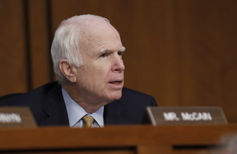 Sen. John McCain, R-Ariz., questions former FBI Director James Comey during a Senate Intelligence Committee hearing on Capitol Hill, Thursday, June 8, 2017, in Washington. (Alex Brandon/AP)