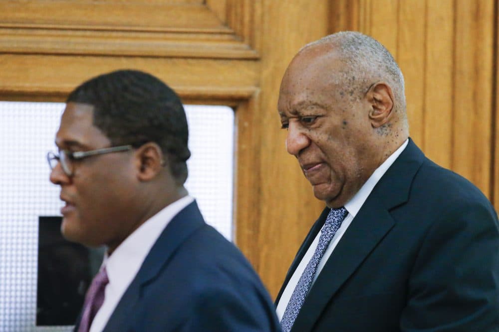 Actor Bill Cosby (right) and an aide arrive for Cosby's trial on sexual assault charges at the Montgomery County Courthouse on June 8, 2017 in Norristown, Penn. (Eduardo Munoz Alvarez-Pool/Getty Images)